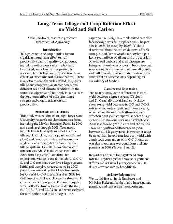 (PDF) Long-term Tillage and Crop Rotation Effect on Yield and Soil Carbon