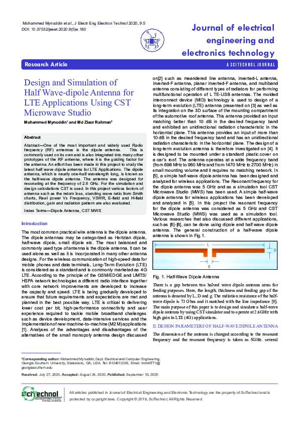 (PDF) Design and Simulation of Half Wave-dipole Antenna for LTE ...