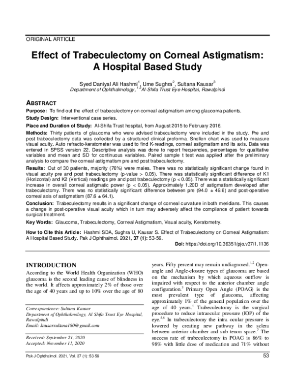 (PDF) Effect of Trabeculectomy on Corneal Astigmatism: A Hospital Based ...