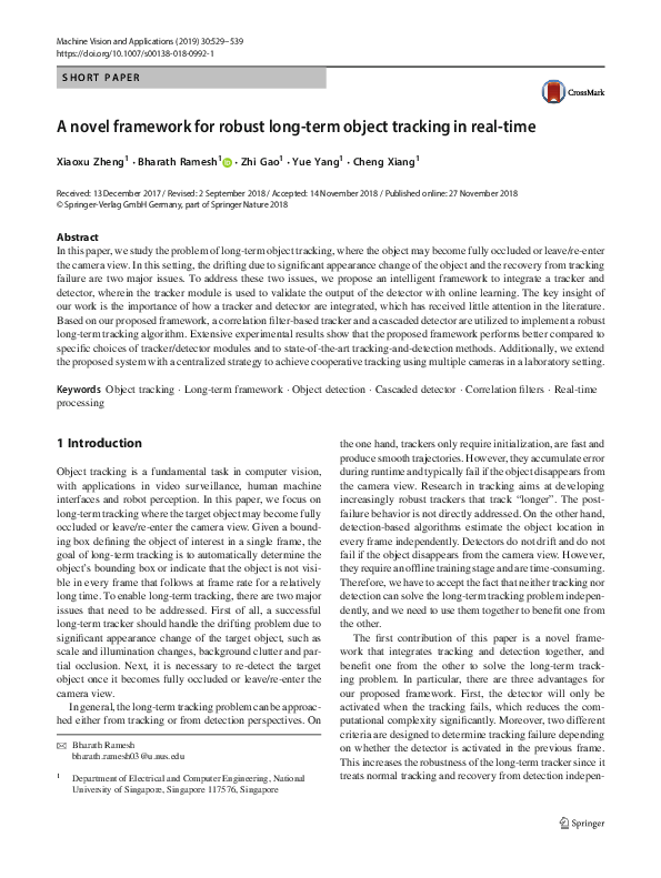 (PDF) A novel framework for robust long-term object tracking in real-time