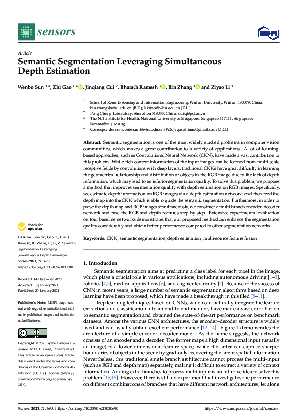 (PDF) Semantic Segmentation Leveraging Simultaneous Depth Estimation