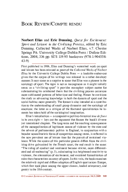 PDF) Norbert Elias and Eric Dunning, Quest for Excitement