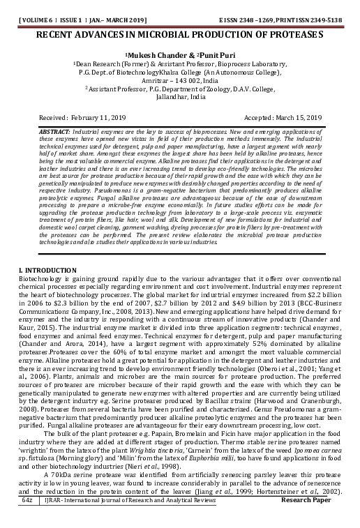 (PDF) Recent Advances in Microbial Production of Proteases