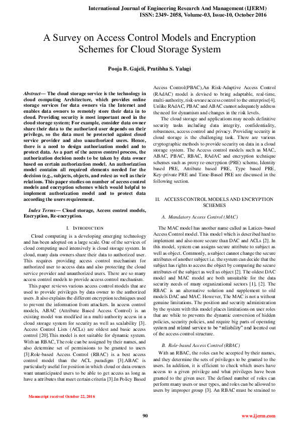 (PDF) A Survey on Access Control Models and Encryption Schemes for ...
