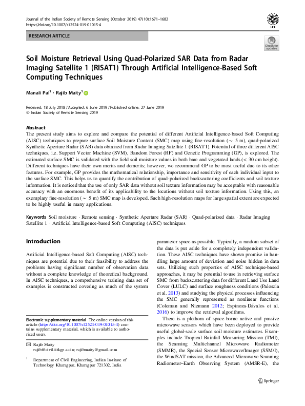 (PDF) Soil Moisture Retrieval Using Quad-Polarized SAR Data from Radar ...