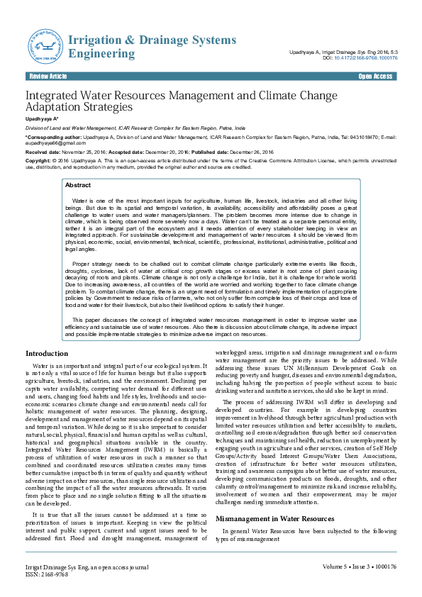 (PDF) Integrated Water Resources Management and Climate: Change ...