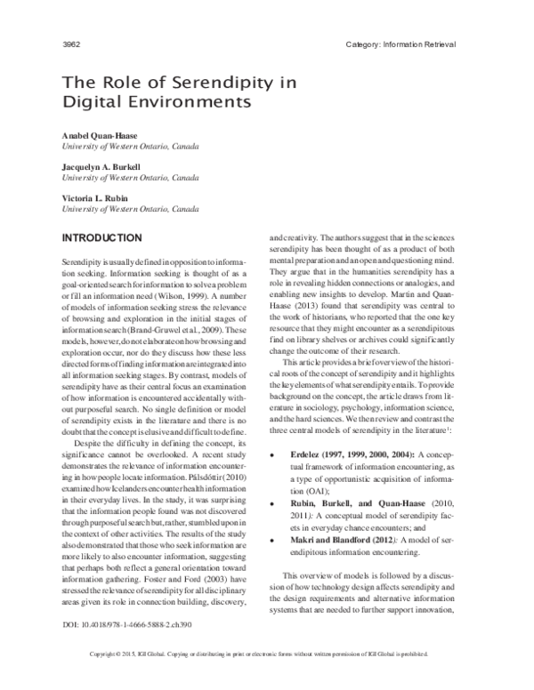 (PDF) The Role of Serendipity in Digital Environments