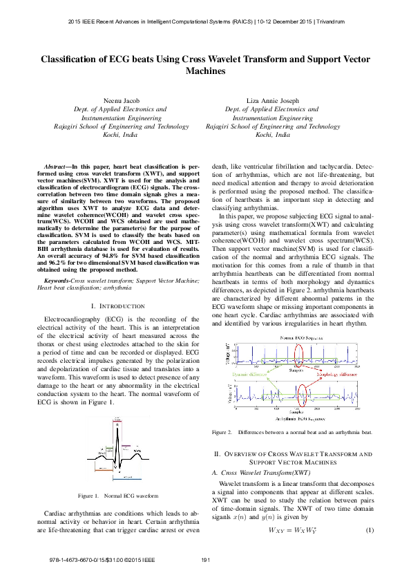 (PDF) Classification of ECG beats Using Cross Wavelet Transform and ...