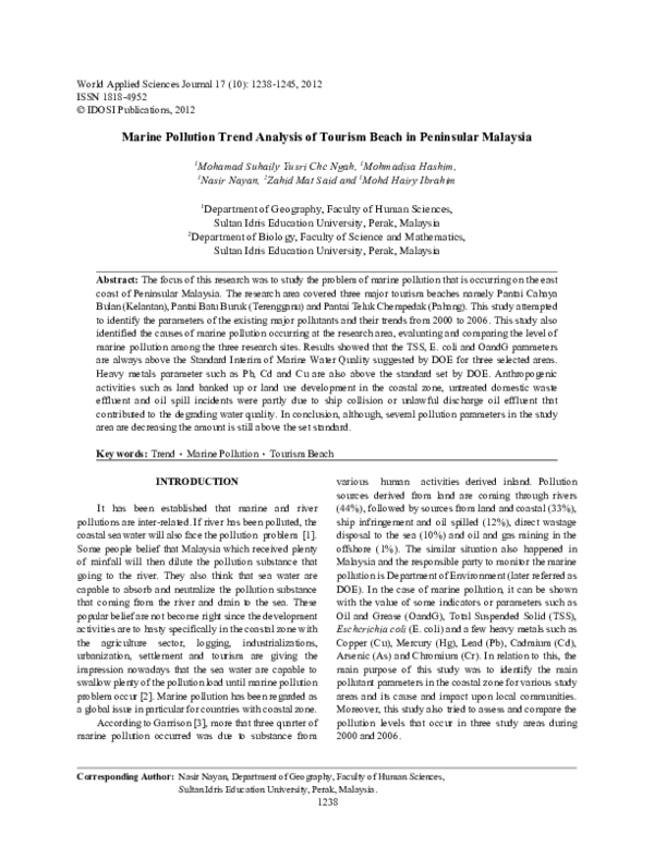 (PDF) Marine pollution trend analysis of tourism beach in Peninsular ...