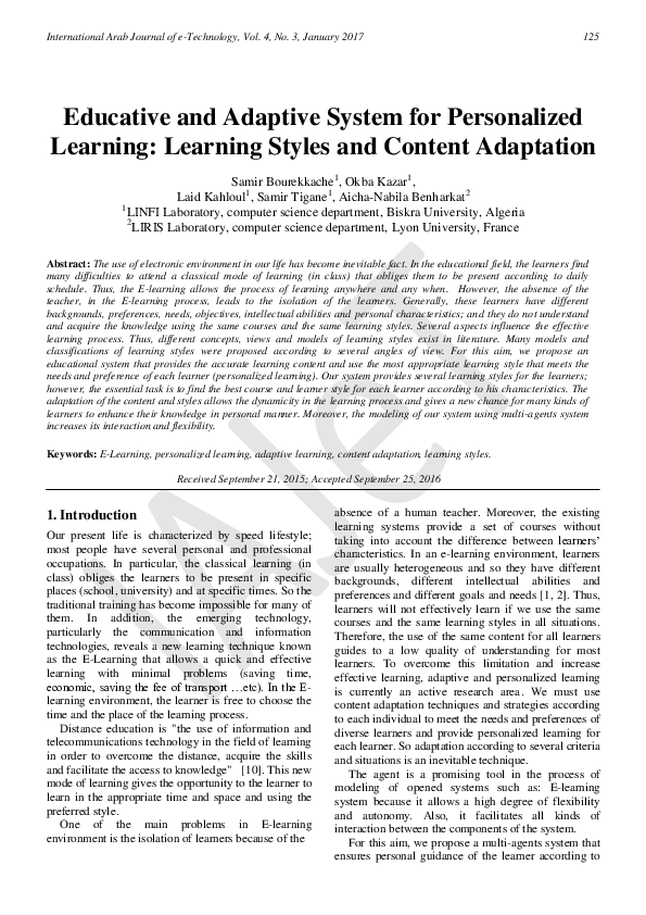 (PDF) Educative and Adaptive System for Personalized Learning: Learning ...