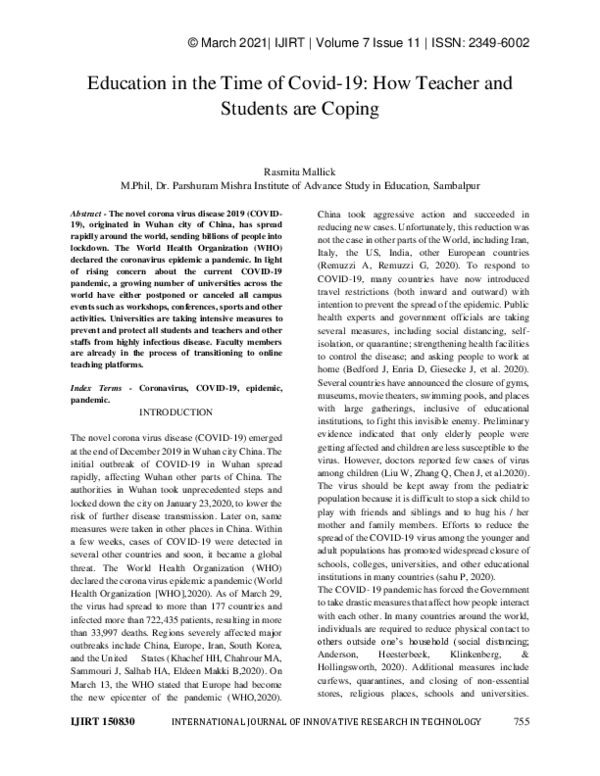 (PDF) Education in the Time of Covid-19: How Teacher and Students are ...