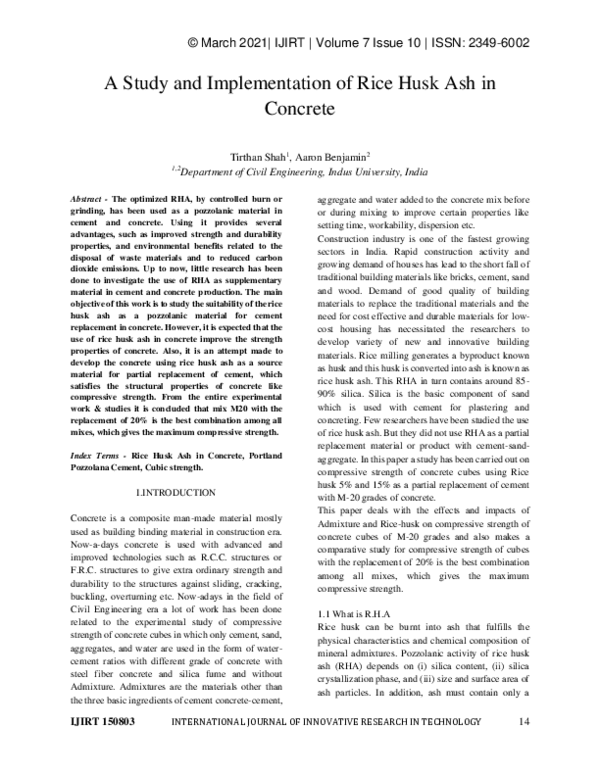 (PDF) A Study and Implementation of Rice Husk Ash in Concrete