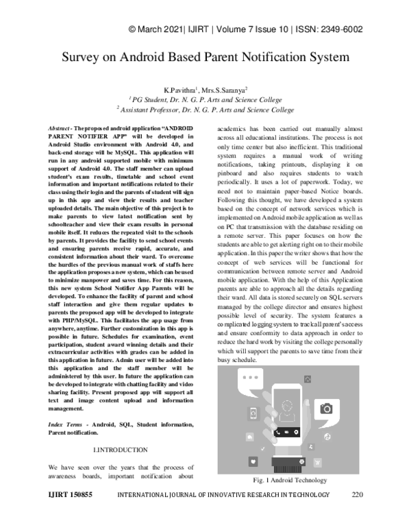 (PDF) Survey on Android Based Parent Notification System