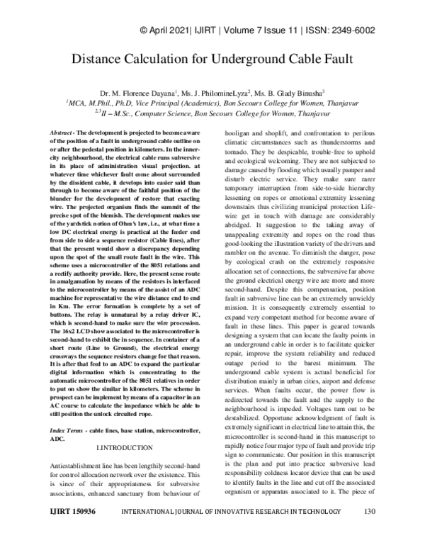 (PDF) Distance Calculation for Underground Cable Fault IJIRT Journal