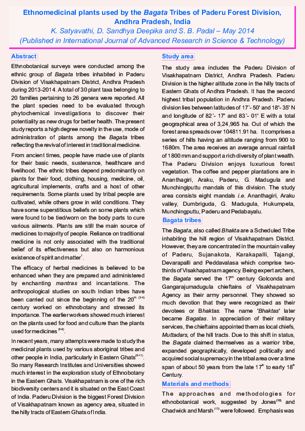 (PDF) Ethnomedicinal plants used by the Bagata Tribes of Paderu Forest ...