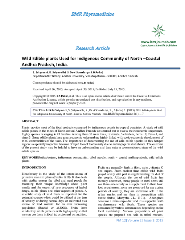 (PDF) Wild Edible plants Used for Indigenous Community of North ...