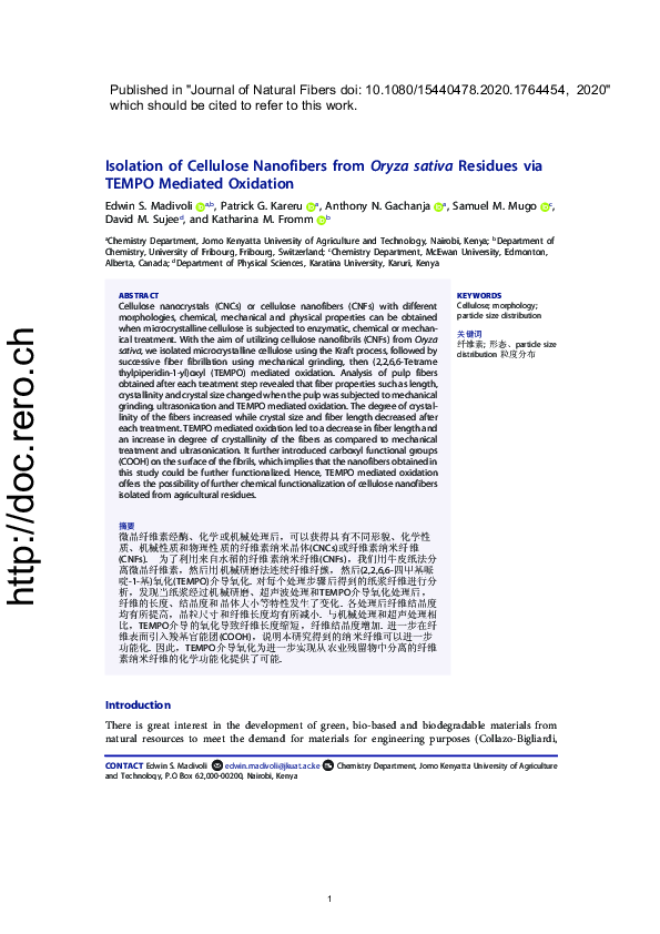(PDF) Isolation of Cellulose Nanofibers from Oryza sativa Residues via ...