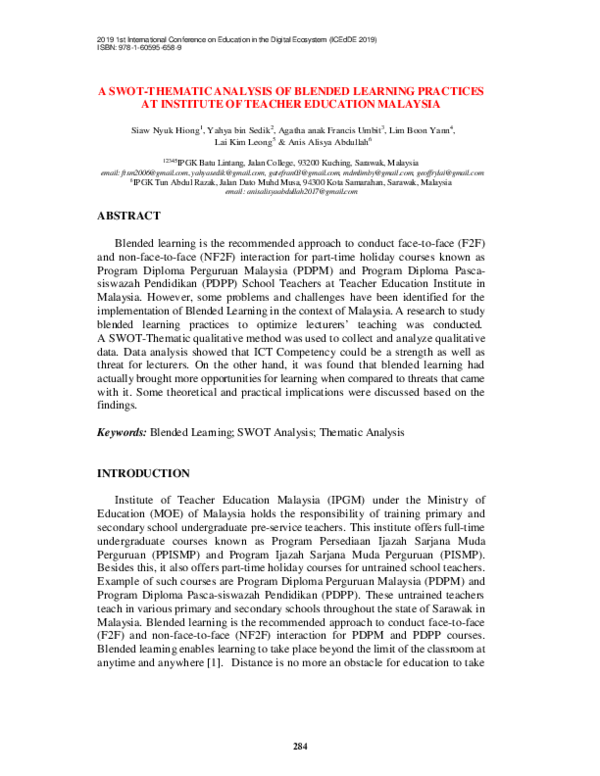 (PDF) A SWOT-Thematic Analysis of Blended Learning Practices at ...