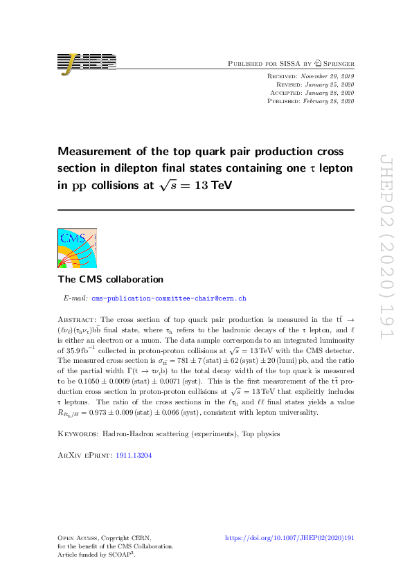 (PDF) Measurement of the top quark pair production cross section in pp ...