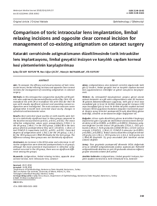(PDF) Comparision of toric intraocular lens implantation, limbal ...