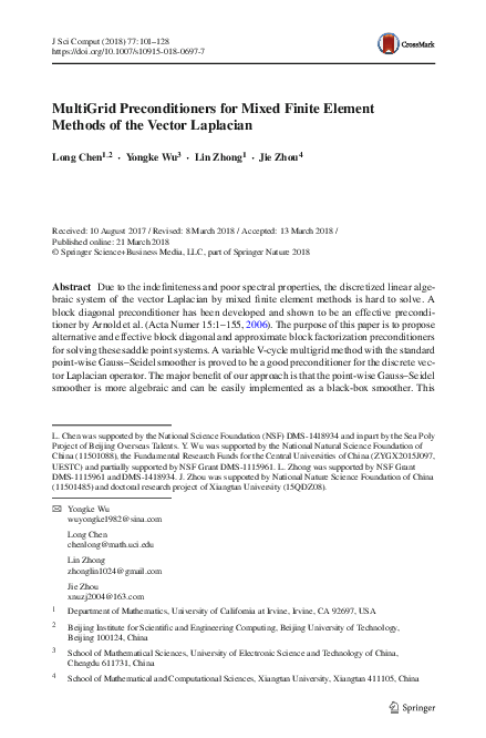 (PDF) MultiGrid Preconditioners for Mixed Finite Element Methods of the ...