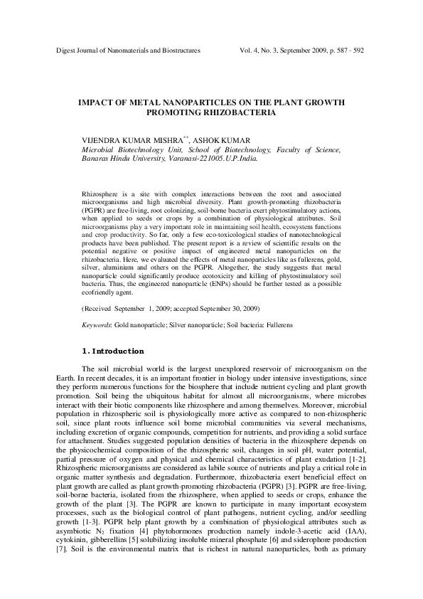 (PDF) Impact of Metal Nanoparticles on the Plant Growth Promoting ...