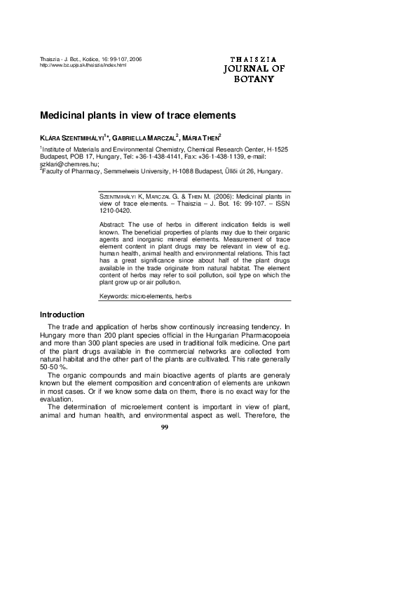 (PDF) Medicinal plants in view of trace elements