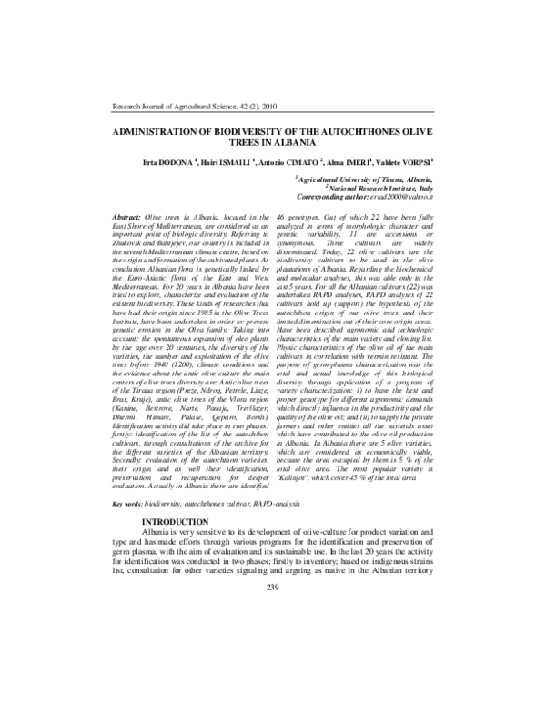 (PDF) Administration of Biodiversity of the Autochthones Olive Trees in ...