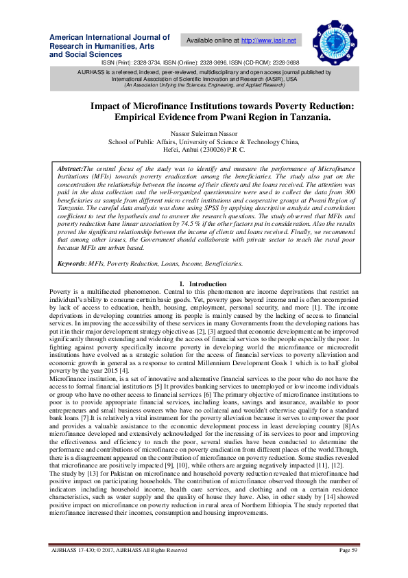 (PDF) Impact of Microfinance Institutions towards Poverty Reduction ...