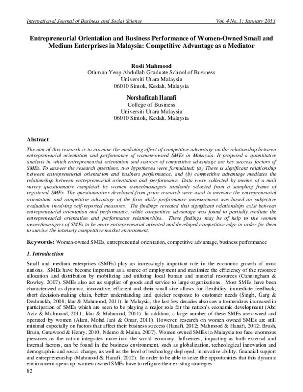 (PDF) Entrepreneurial Orientation and Business Performance of Women ...