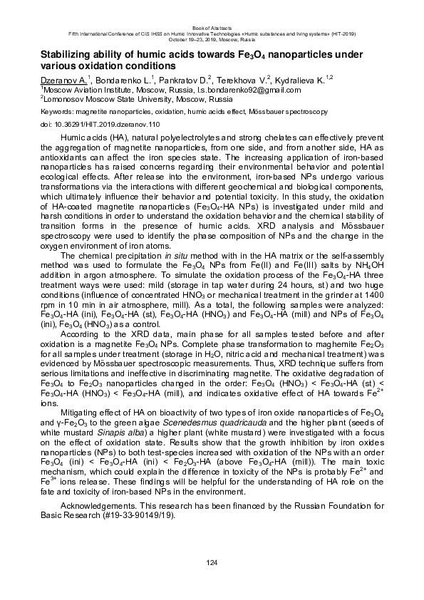(PDF) Stabilizing ability of humic acids towards Fe3O4 nanoparticles ...