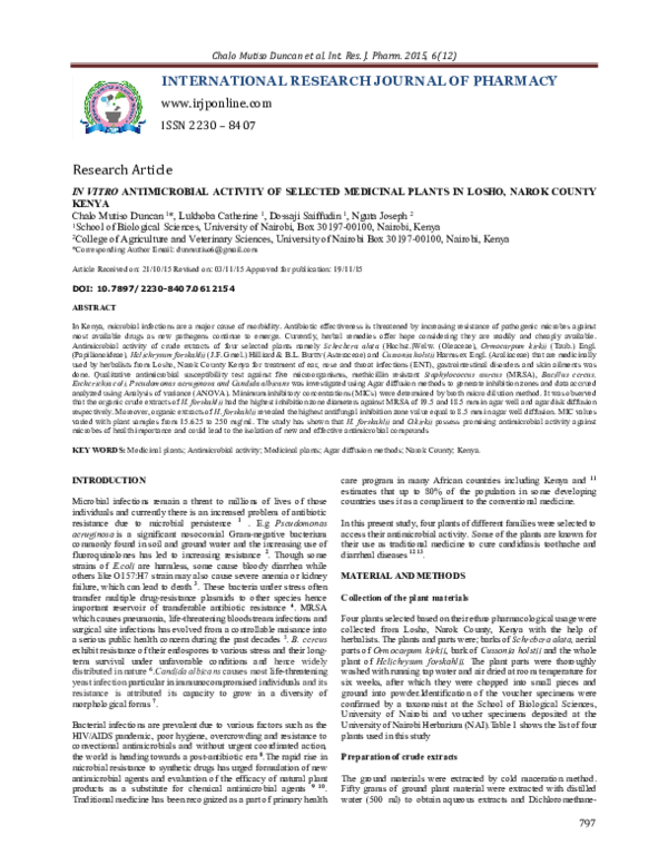 (PDF) In vitro antimicrobial activity of selected medicinal plants ...