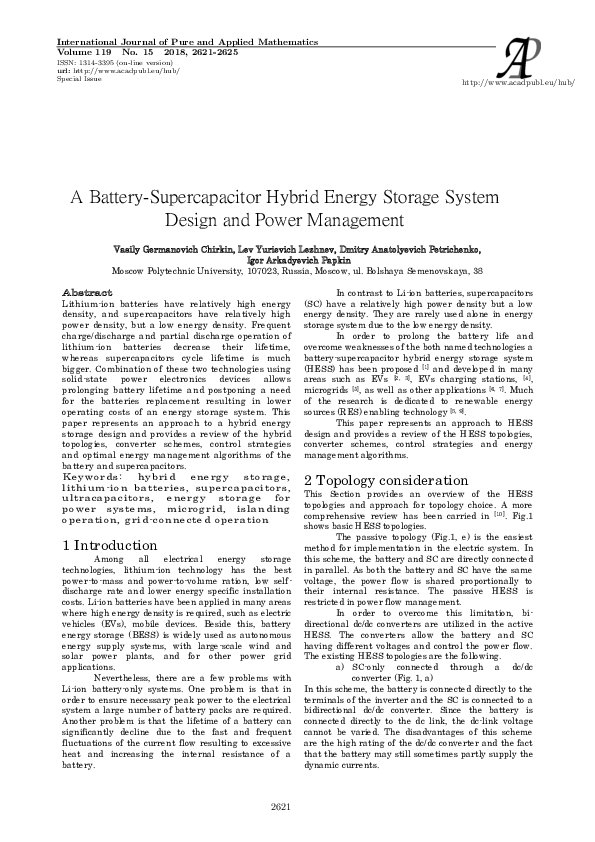 (PDF) A Battery-Supercapacitor Hybrid Energy Storage System Design and ...