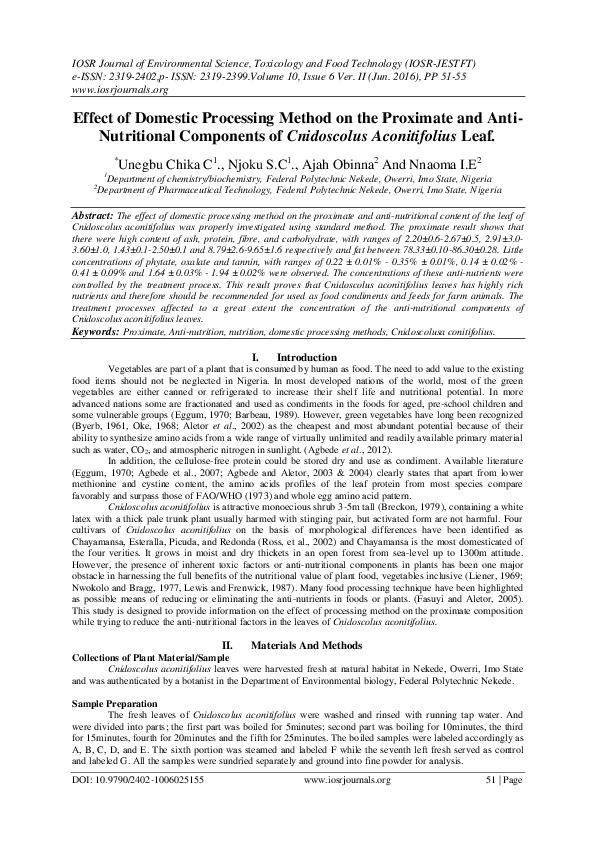 (PDF) Effect of Domestic Processing Method on the Proximate and Anti ...