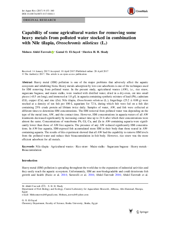 (PDF) Capability of some agricultural wastes for removing some heavy ...