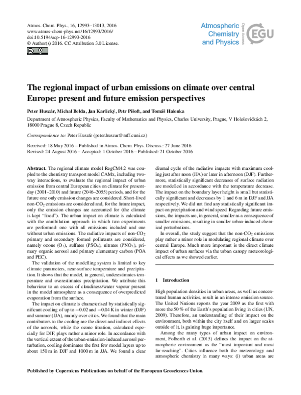 (PDF) The regional impact of urban emissions on climate over central ...