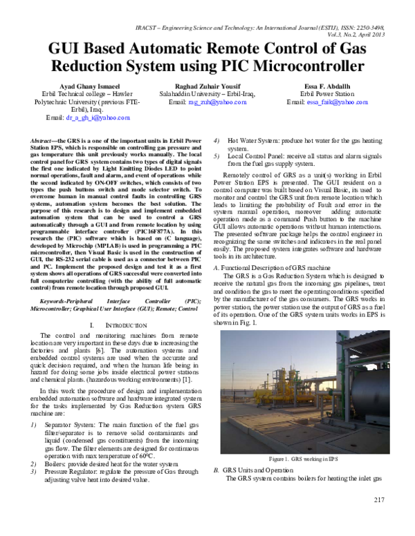 (PDF) GUI Based Automatic Remote Control of Gas Reduction System using