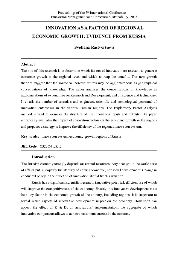(PDF) Innovation as a factor of regional economic growth: evidence from ...