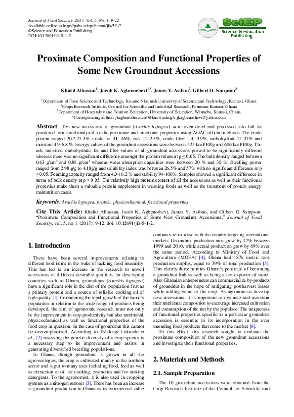(PDF) Proximate Composition and Functional Properties of Some New ...