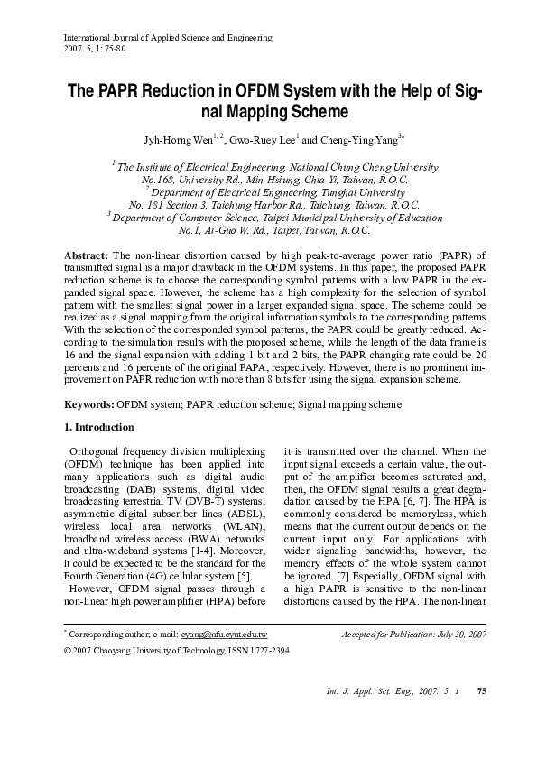 (PDF) The PAPR Reduction in OFDM System with the Help of Signal Mapping ...