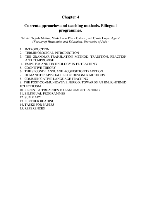 (PDF) Chapter 4 Current approaches and teaching methods . Bilingual ...
