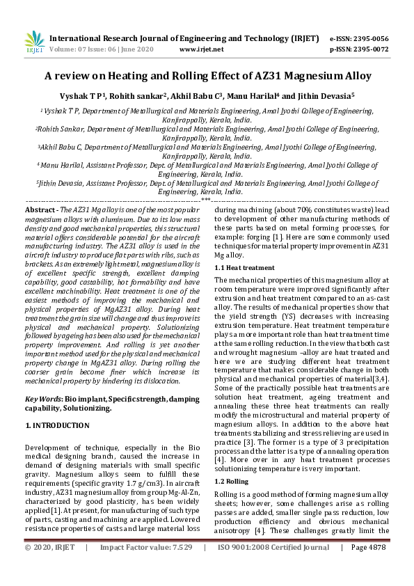 (PDF) A review on Heating and Rolling Effect of AZ31 Magnesium Alloy