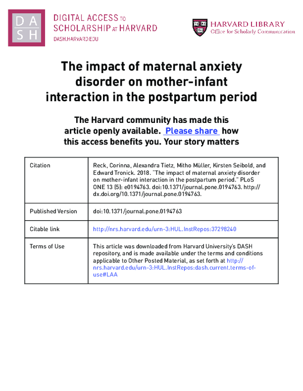 (PDF) The impact of maternal anxiety disorder on mother-infant ...