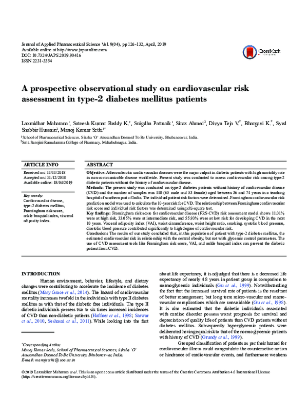 (PDF) A prospective observational study on cardiovascular risk ...