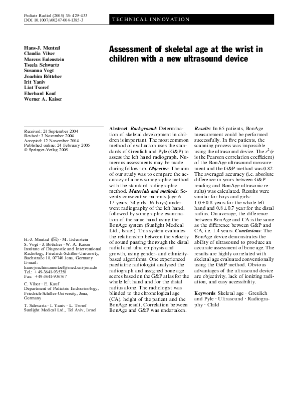 (PDF) Assessment of skeletal age at the wrist in children with a new ...
