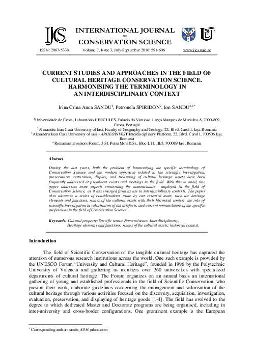 (PDF) Current Studies and Approaches in the Field of Cultural Heritage ...