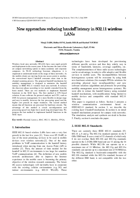 (PDF) New approaches reducing handoff latency in 802.11 wirelessLANs