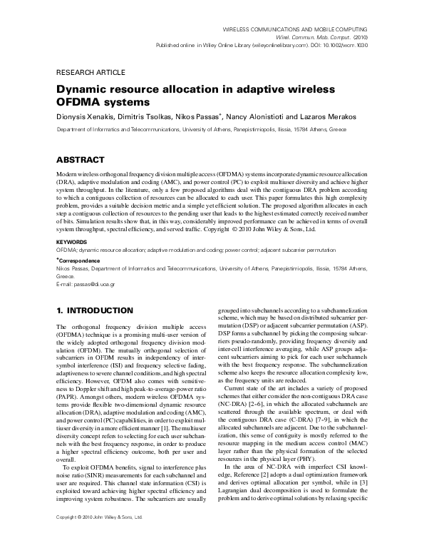 (PDF) Dynamic resource allocation in adaptive wireless OFDMA systems