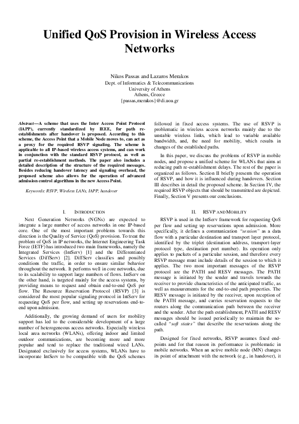 (PDF) Unified QoS provision in wireless access networks