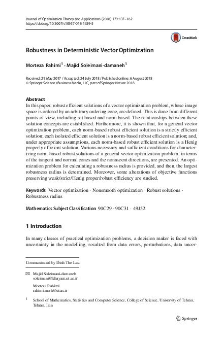 (PDF) Robustness in Deterministic Vector Optimization